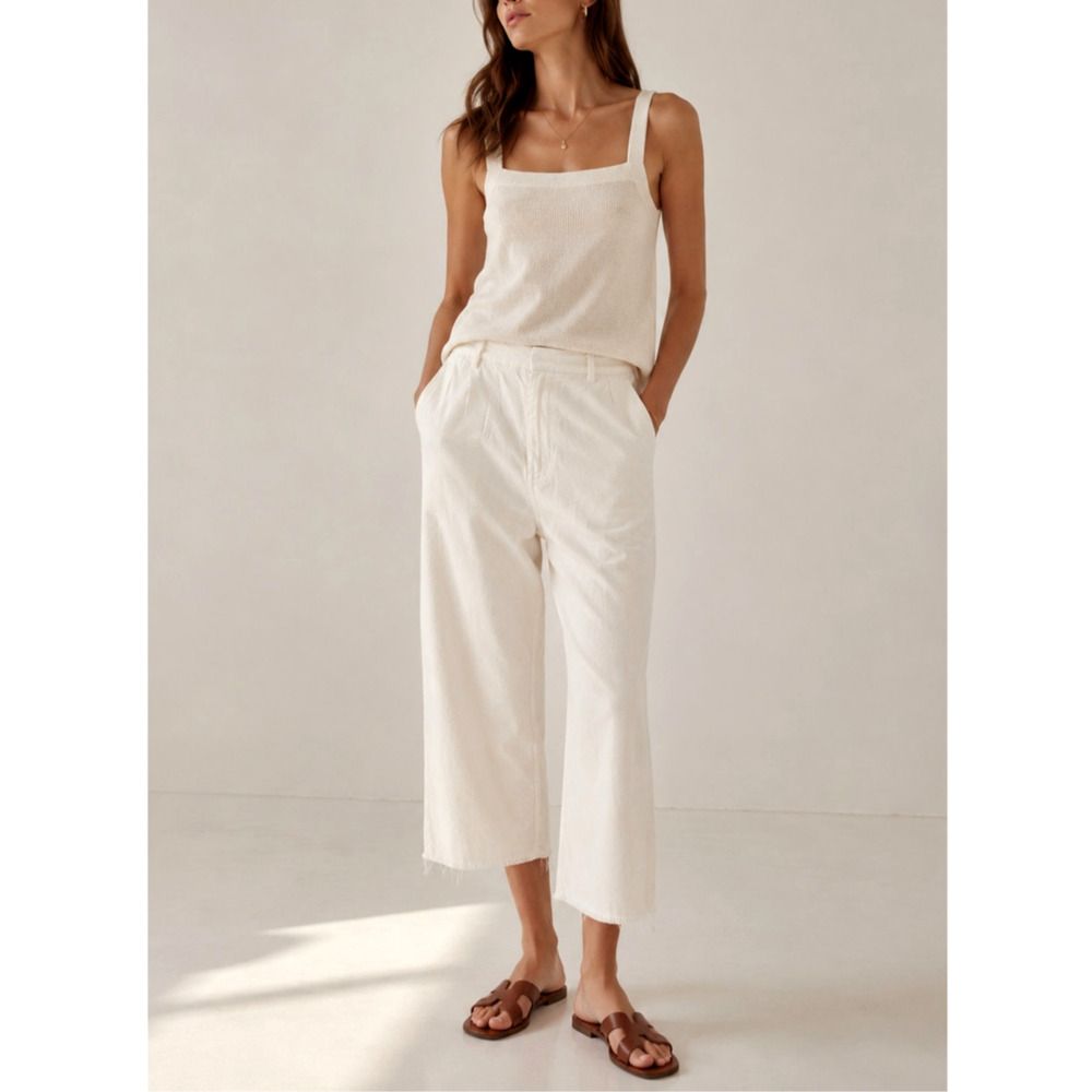 Nili Lotan 6 Linen Luna Pants $395 Drop Crotch Crop Cotton Slouchy Cream NWT - Picture 5 of 11